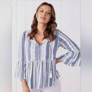 Tribal Jeans Striped Blue/White Women's Top